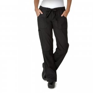 Solid Black String Elastic - Women Chef Trouser